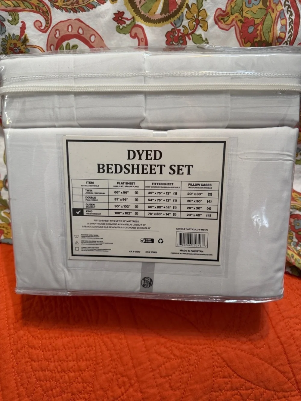 King 6-Piece Dyed White Bedsheet Set - 6400 Series